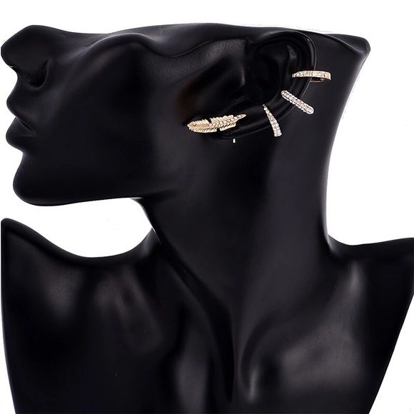 4-piece Feather Rhinestone Cuff Earrings - Picture 4 of 6